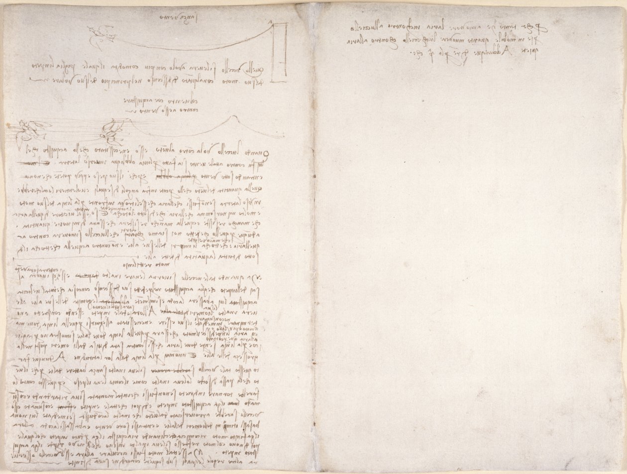 Arundel 263, f.166v, f.163 Notas e diagramas sobre o voo das aves, do "Codex Arundel", c.1500-5 (caneta e tinta sobre papel) de Leonardo da Vinci