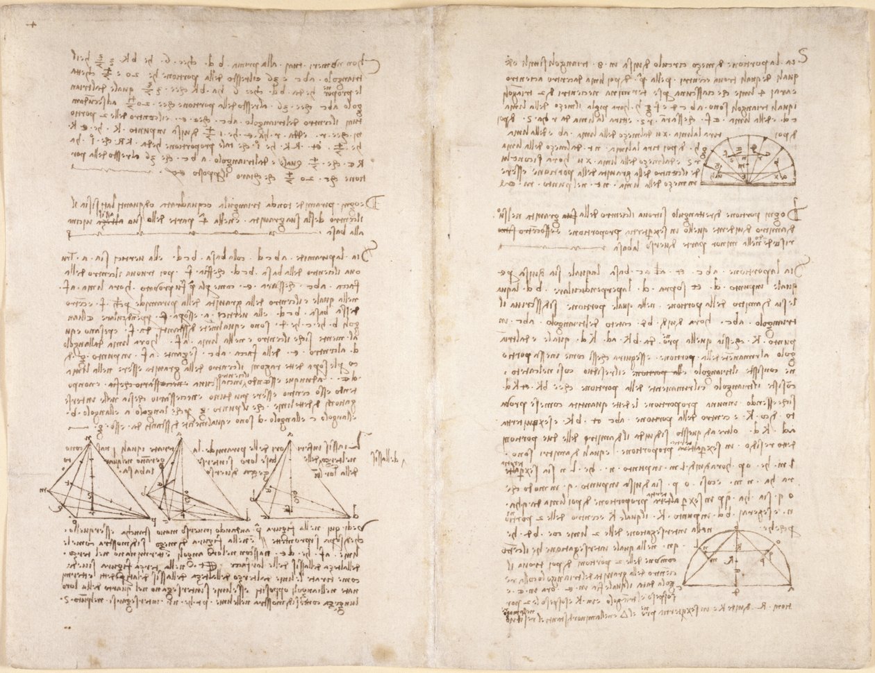 Arundel 263, f.218v, f.215 Notas e diagramas do 