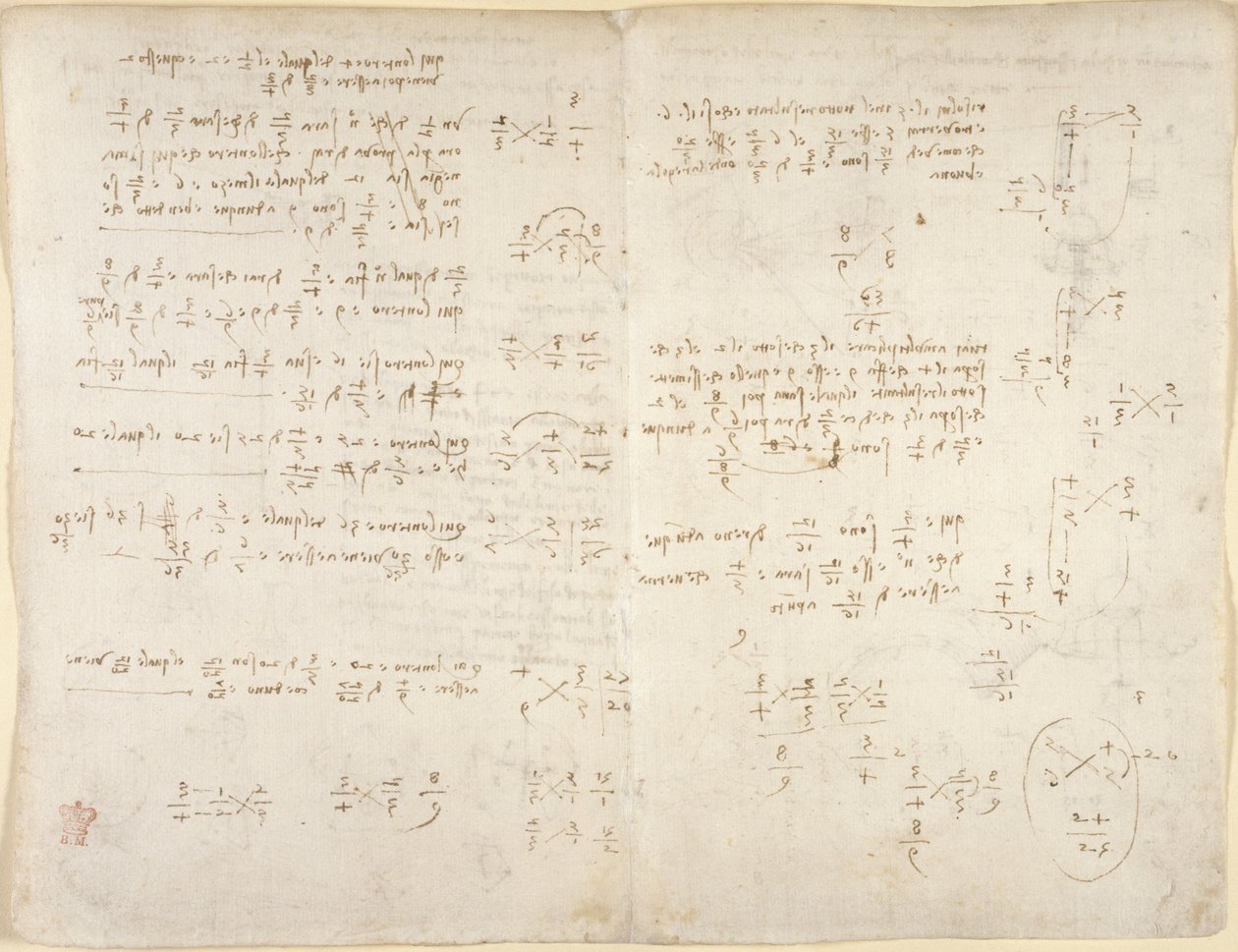 Arundel 263, f.220v, f.221, Notas; cálculos matemáticos, de 