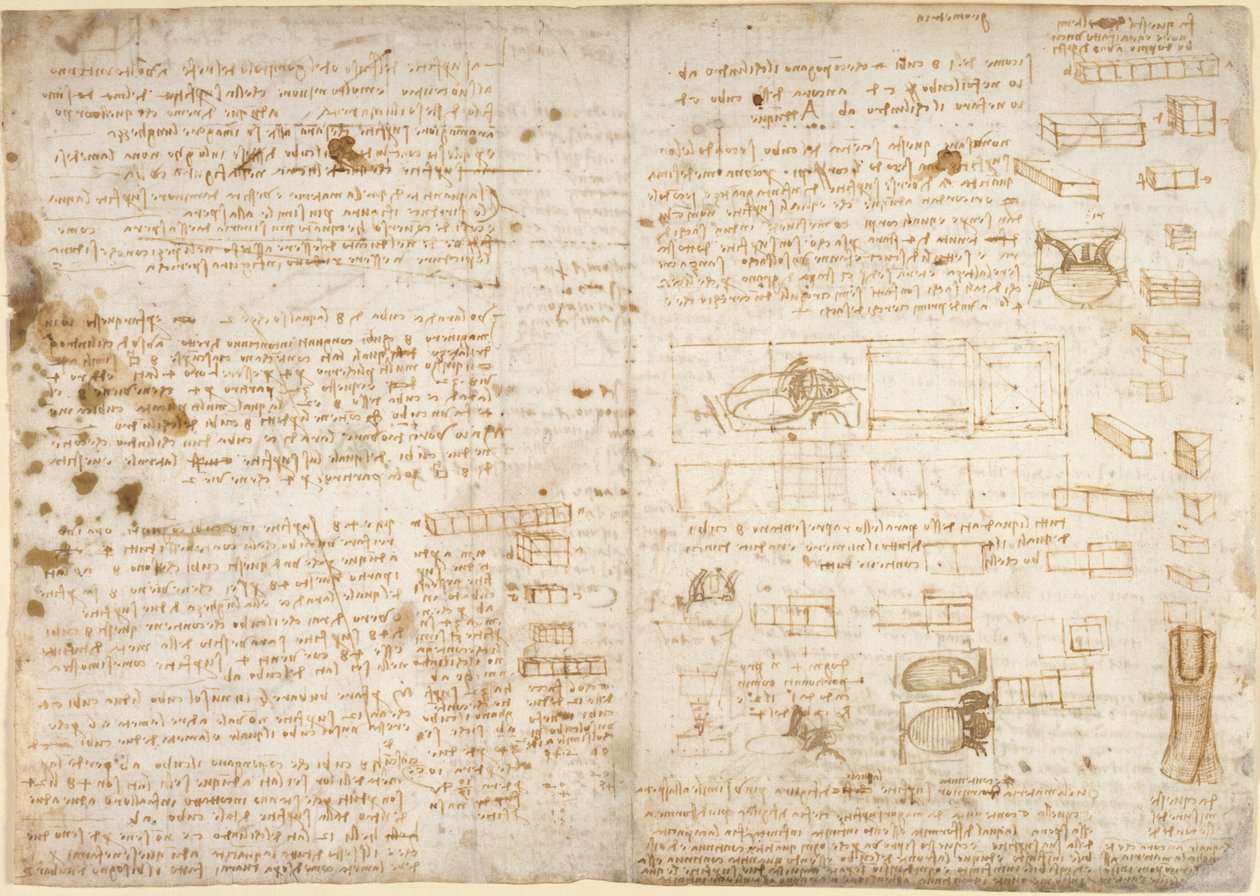 Arundel 263, f.223 Notas, diagramas e esboços do 
