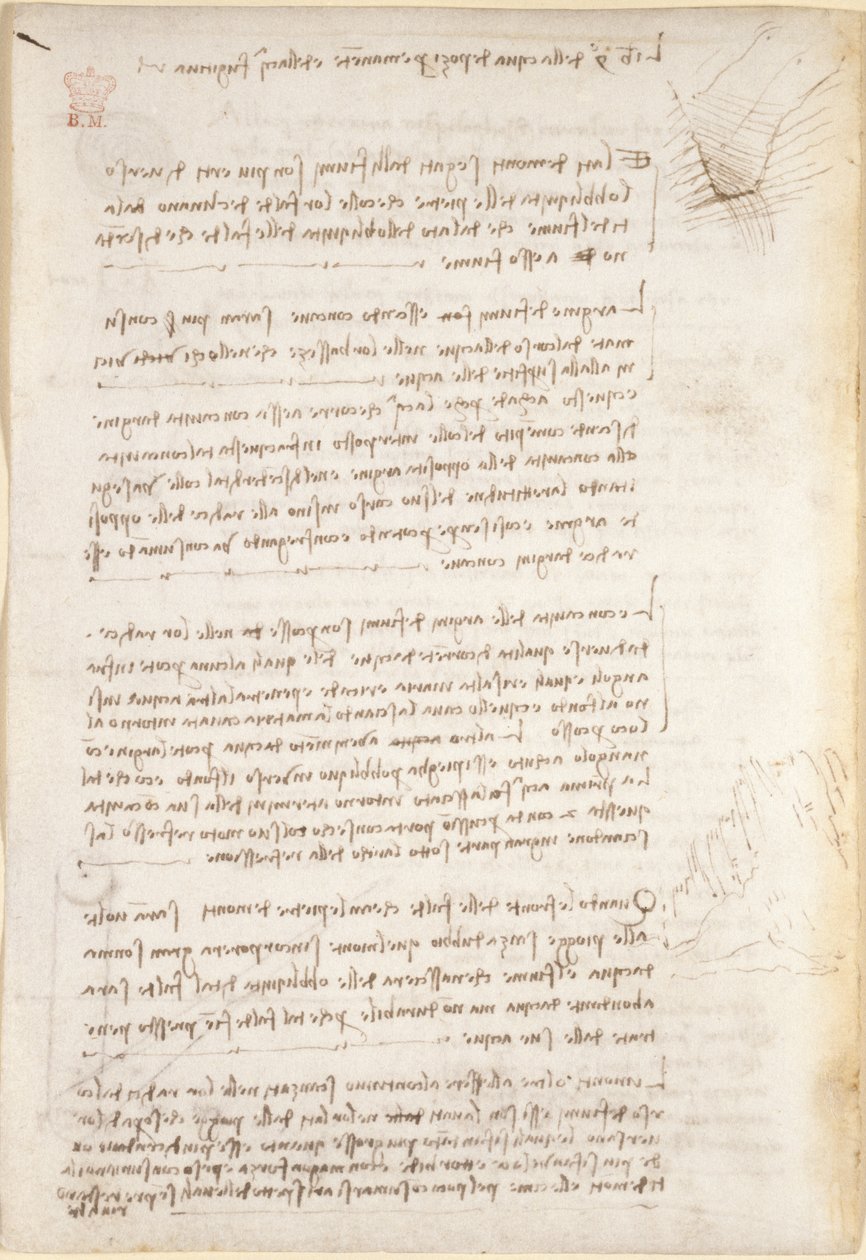 Arundel 263, f.25v Notas e esboços sobre a erosão causada pela água, do "Codex Arundel" (caneta e tinta sobre papel) de Leonardo da Vinci