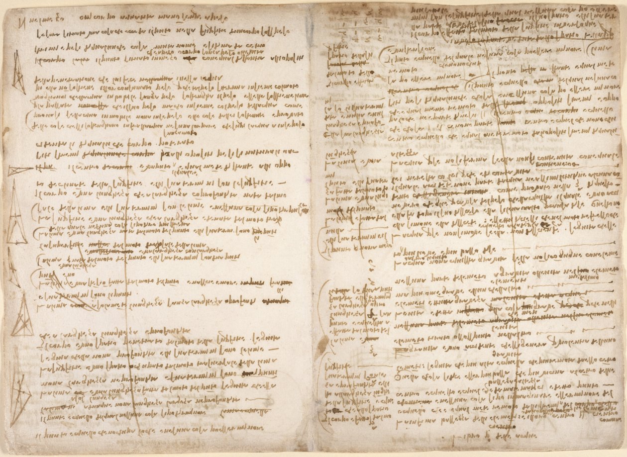 Arundel 263, f.267v, f.266, Notas e diagramas sobre a definição matemática de ponto, linha e área, para o 