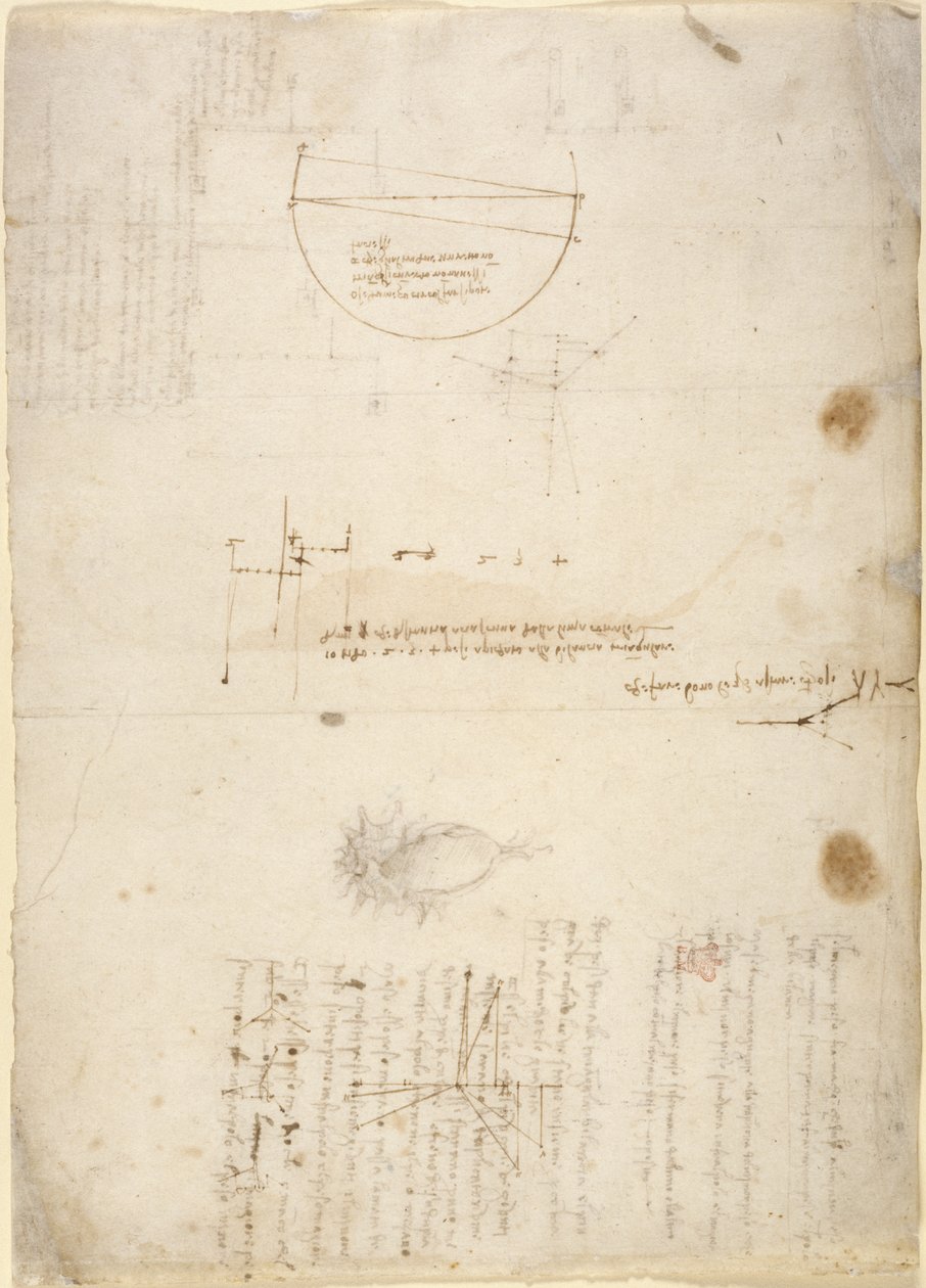 Arundel 263, f.33v Notas e diagramas sobre mecânica, do 