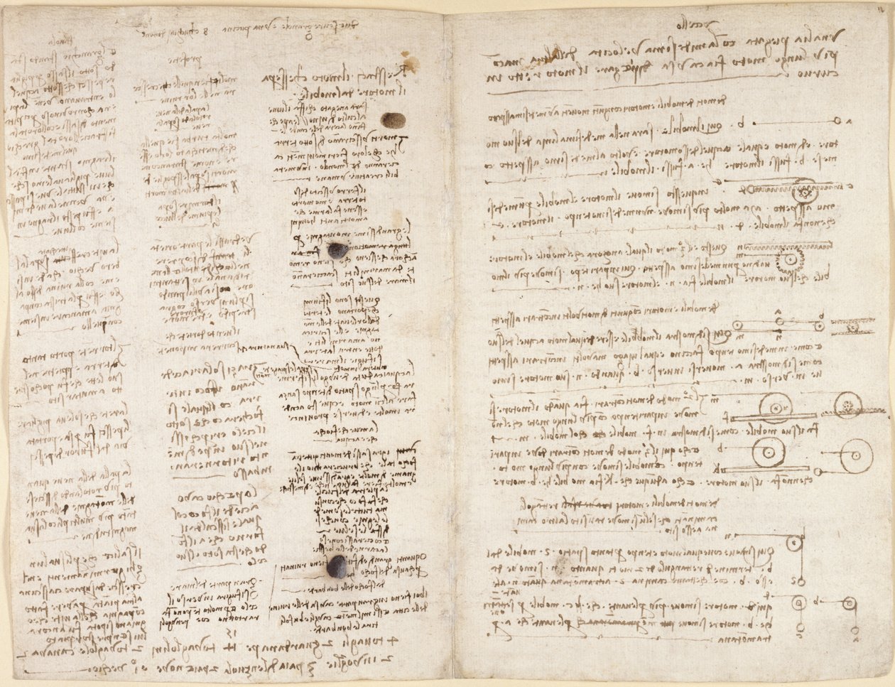 Arundel 263, f.42v, f.43 Textos curtos das profecias de Leonardo (
