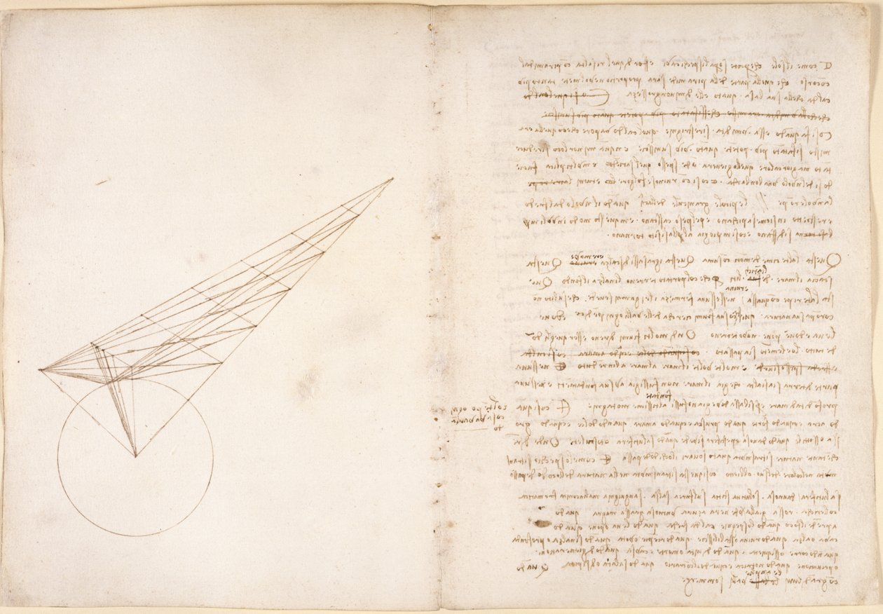 Arundel 263, f.46v, f.57 Diagrama sobre óptica, referente ao problema de Alhazen, do 
