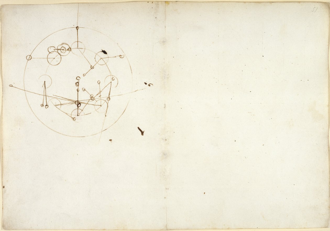 Arundel 263, f.52v, f.51 Diagrama de uma roda hidráulica, do 