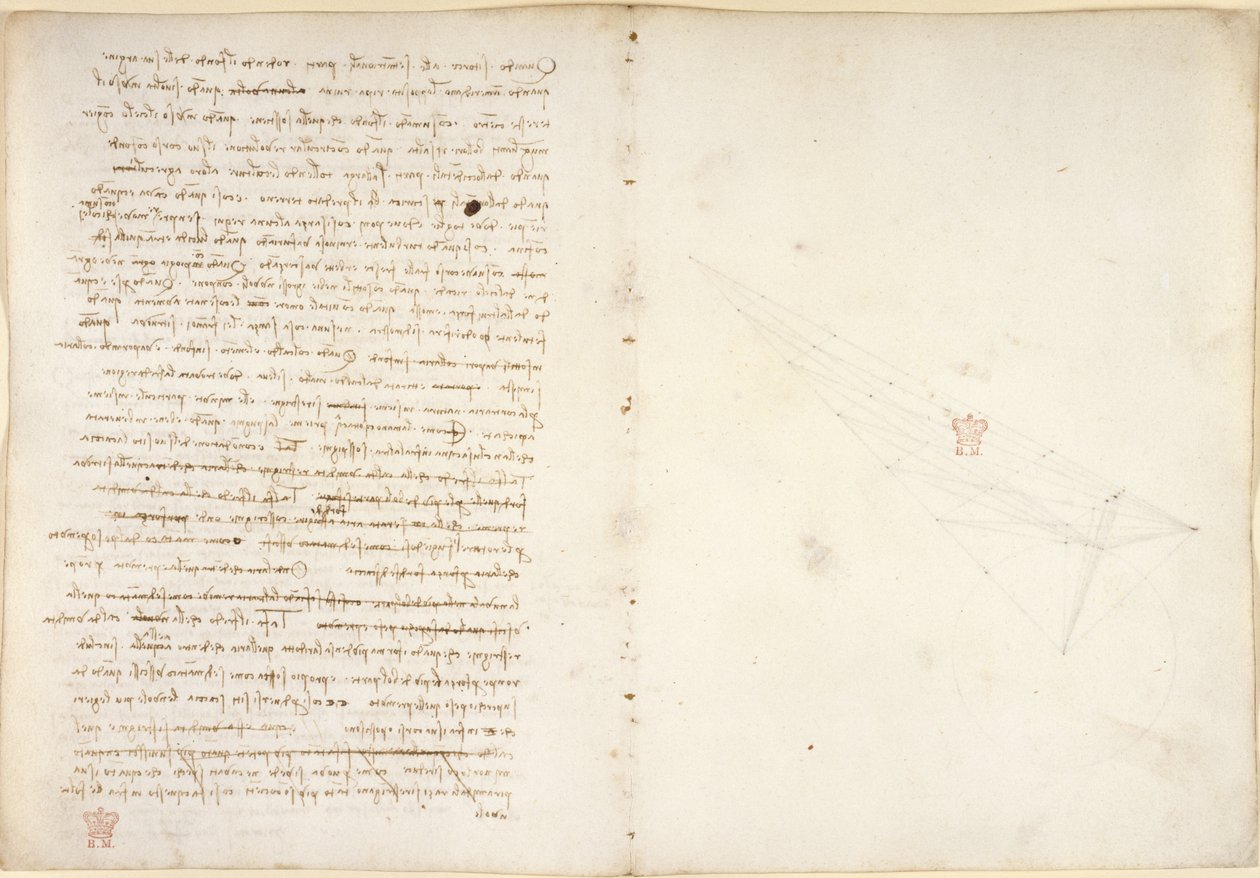 Arundel 263, f.57v, f.46 Notas sobre a água, do "Codex Arundel" (caneta e tinta sobre papel) de Leonardo da Vinci