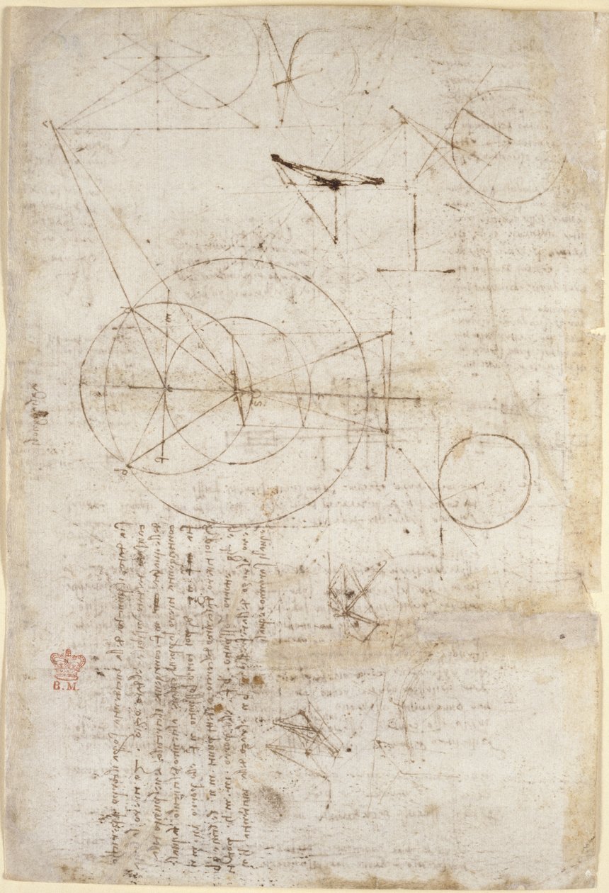 Arundel 263, f.95v Notas e diagramas sobre óptica, relativos ao problema de Alhazen; dois esboços representando estruturas de grelha, de "Codex Arundel", c.1506-08 (caneta e tinta sobre papel) de Leonardo da Vinci