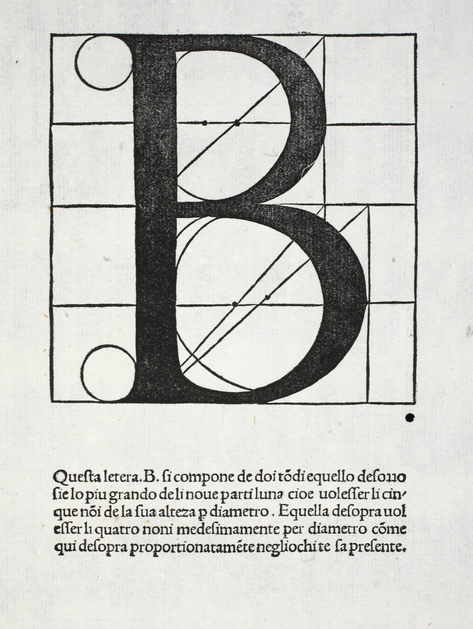 B, ilustração de &39;Divina Proportione&39; de Luca Pacioli (c.1445-1517), originalmente pub. Veneza, 1509 de Leonardo da Vinci