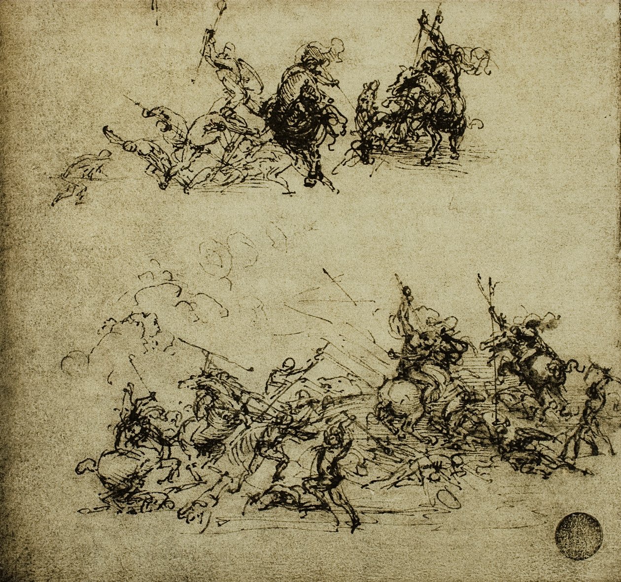 Cena de batalha; desenho de Leonardo da Vinci. Gallerie dellAccademia, Veneza de Leonardo da Vinci