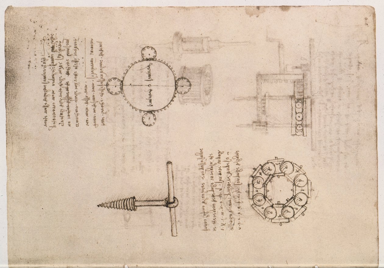 Codex Madrid I f.20, estudos mecânicos de Leonardo da Vinci