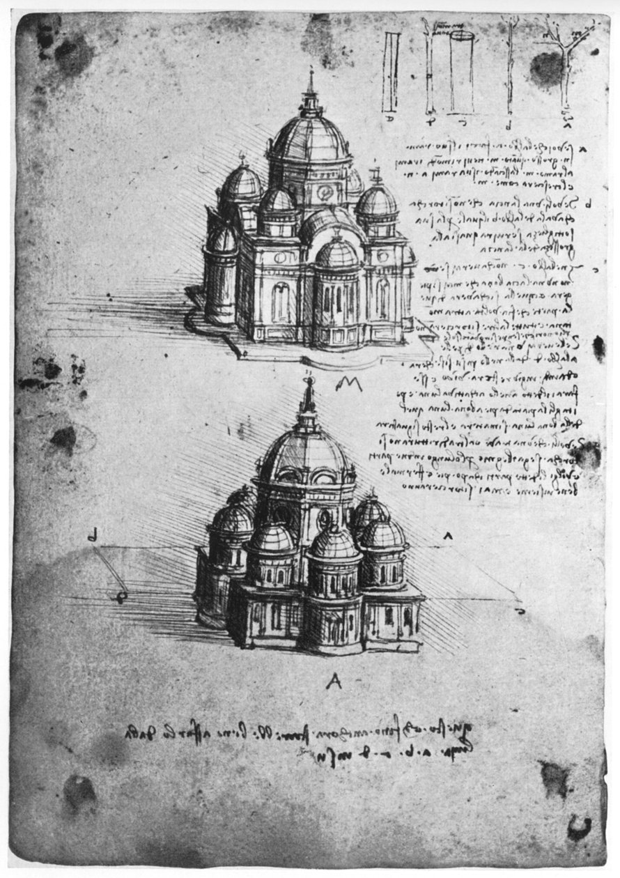 Projetos para uma igreja central, c1488-1490 1954. de Leonardo da Vinci