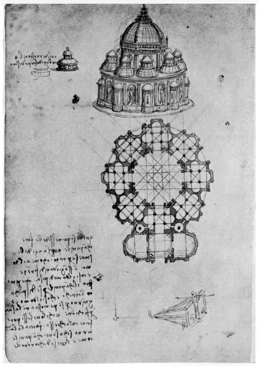 Projetos para uma igreja central, c1488 1954. de Leonardo da Vinci