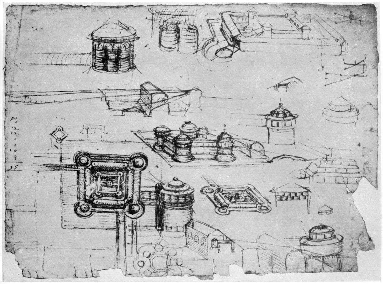 Projetos para uma fortaleza, 1500-1505 1954. de Leonardo da Vinci