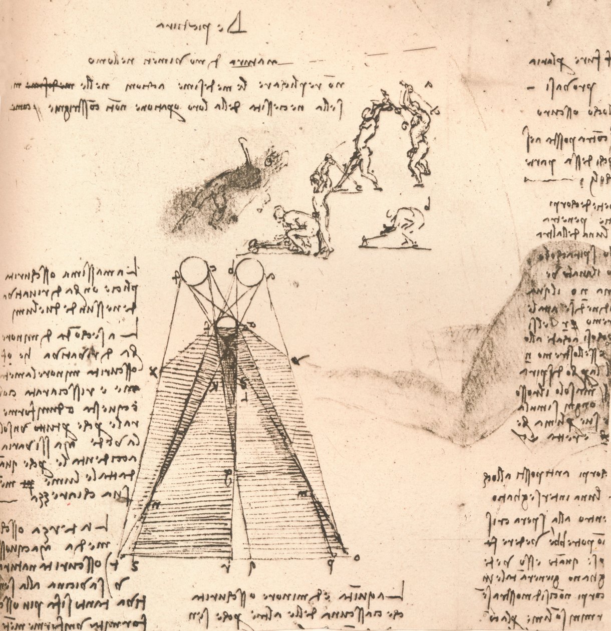 Diagrama que ilustra a teoria da luz e sombra e esboços de figuras, c1472-c1519 1883 de Leonardo da Vinci