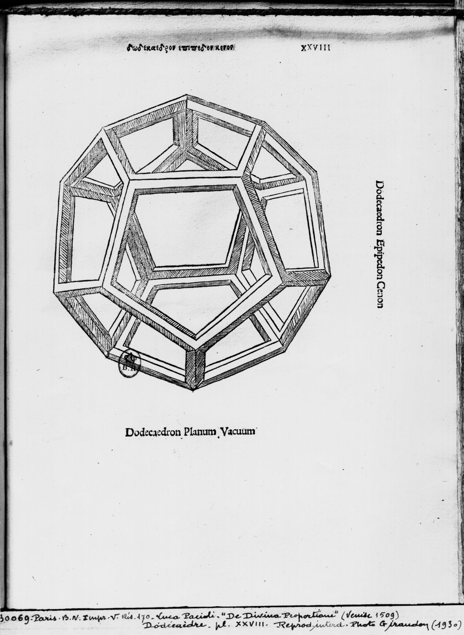 Dodecaedro, de &39;De Divina Proportione&39; de Luca Pacioli, publicado em 1509, Veneza de Leonardo da Vinci