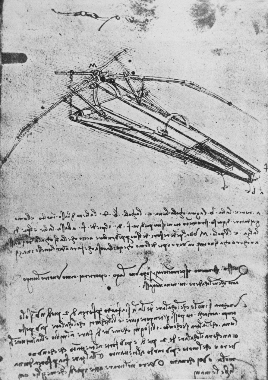 Desenho de uma máquina voadora, c1480 1945 de Leonardo da Vinci