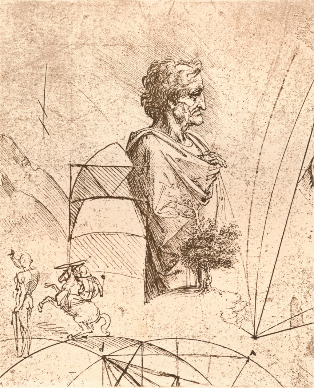 Desenho de um busto e esboços menores, c1472-c1519 1883 de Leonardo da Vinci