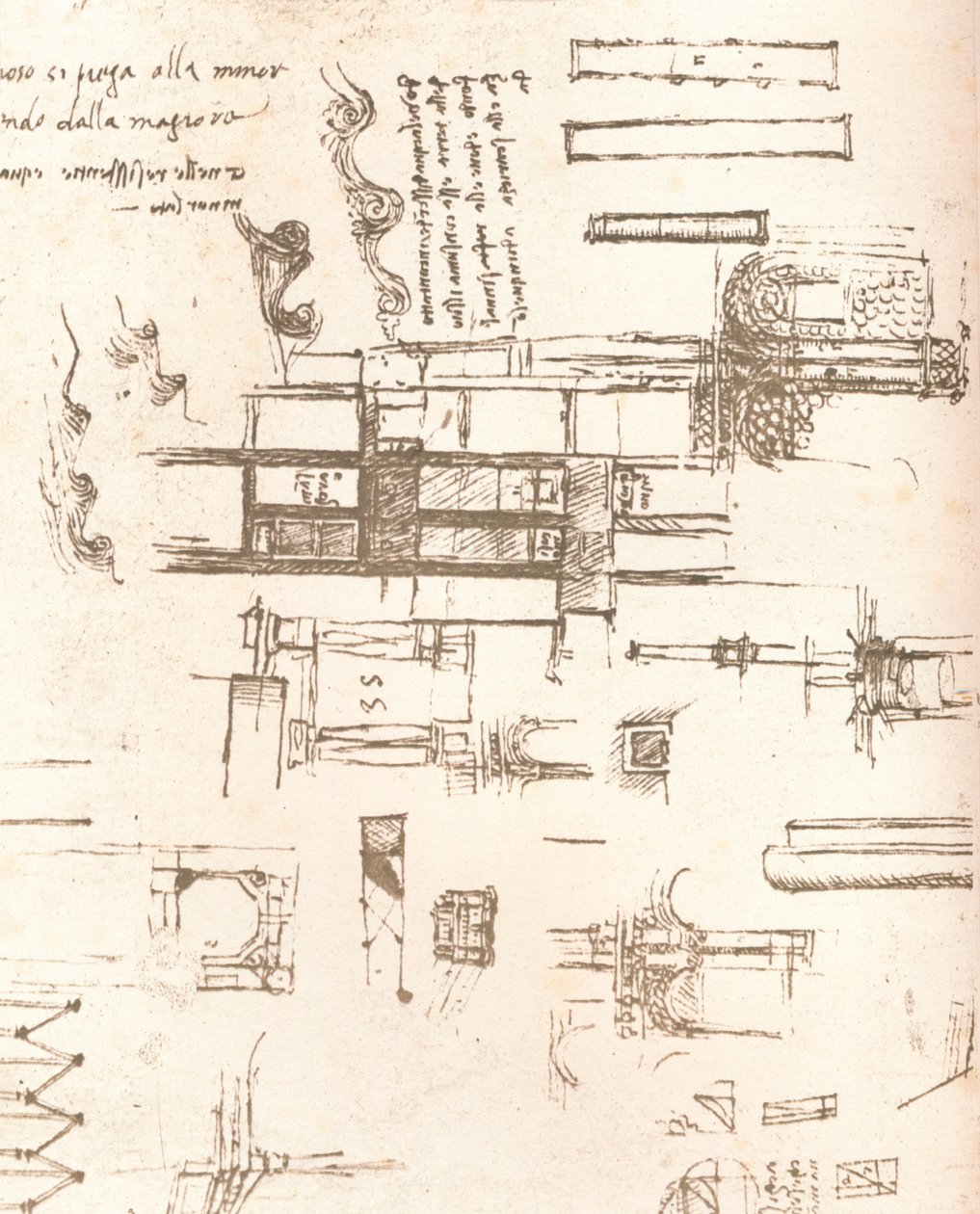 Desenho de projetos para castelos e vilas, c1472-c1519 1883 de Leonardo da Vinci