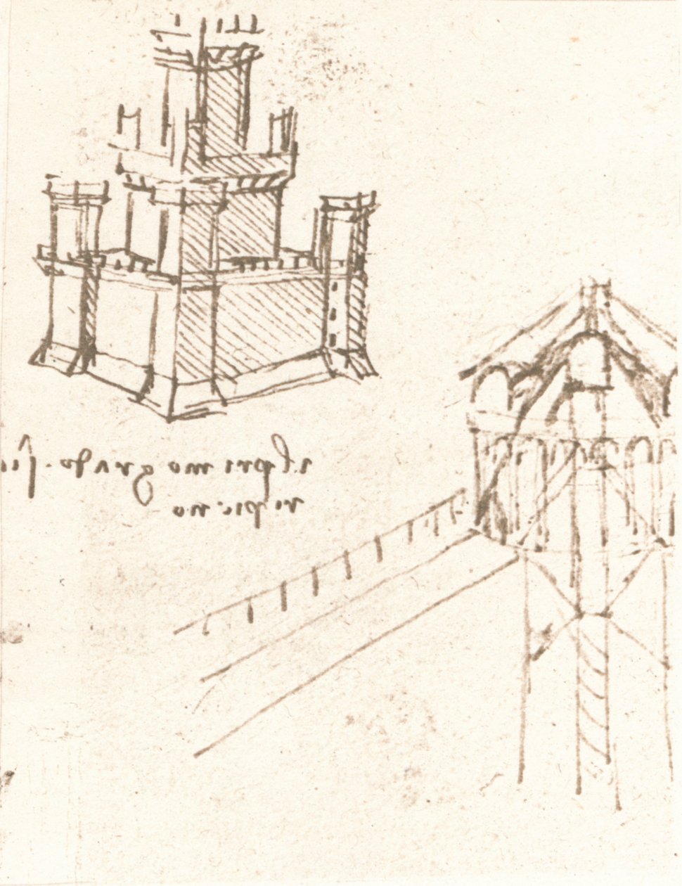 Desenho de projetos para castelos e moradias, c1472-c1519 1883 de Leonardo da Vinci
