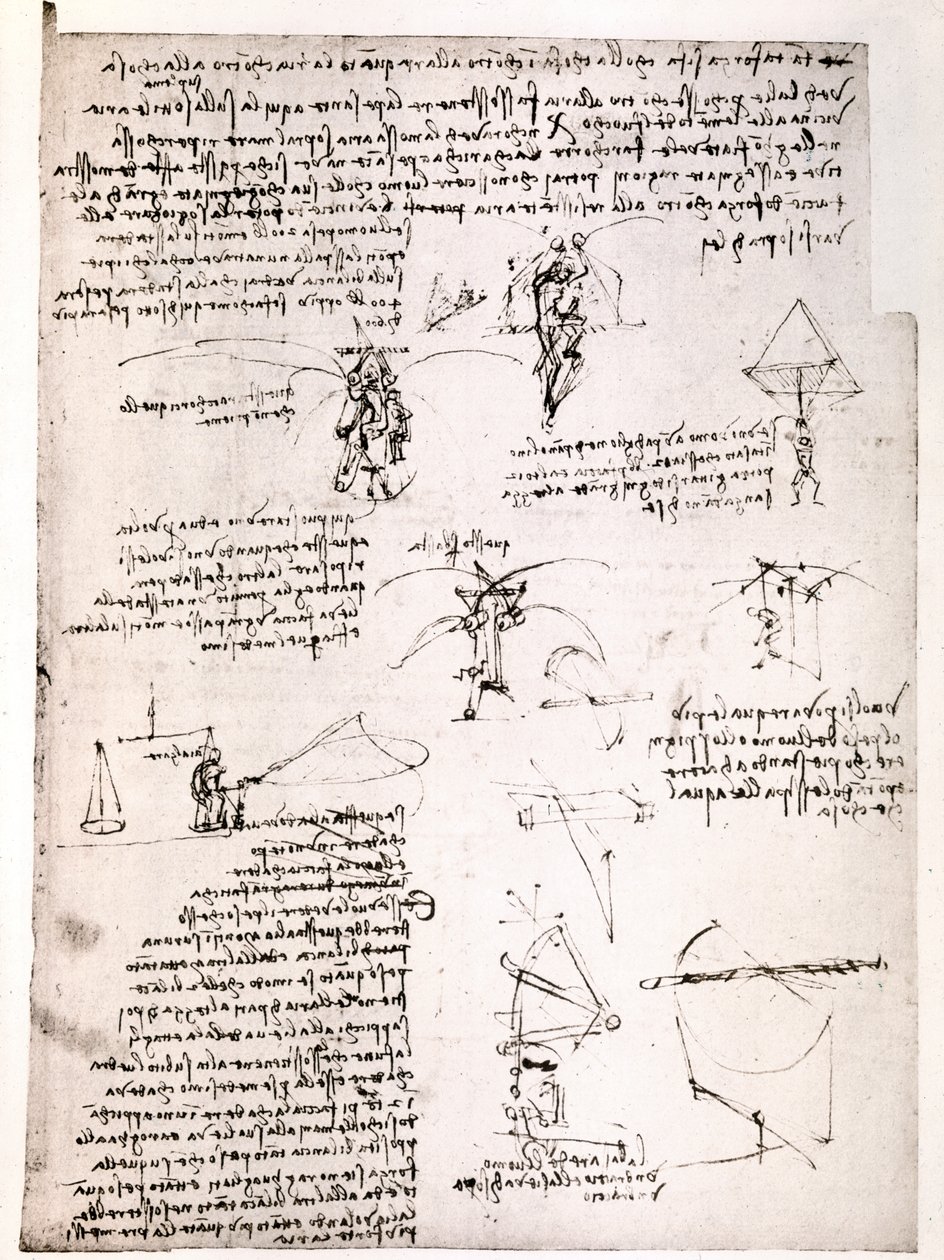 Extrato de um manuscrito de Da Vinci: Manuscrito original que descreve o princípio e a construção de um "Para-quedas" (manuscrito) de Leonardo da Vinci