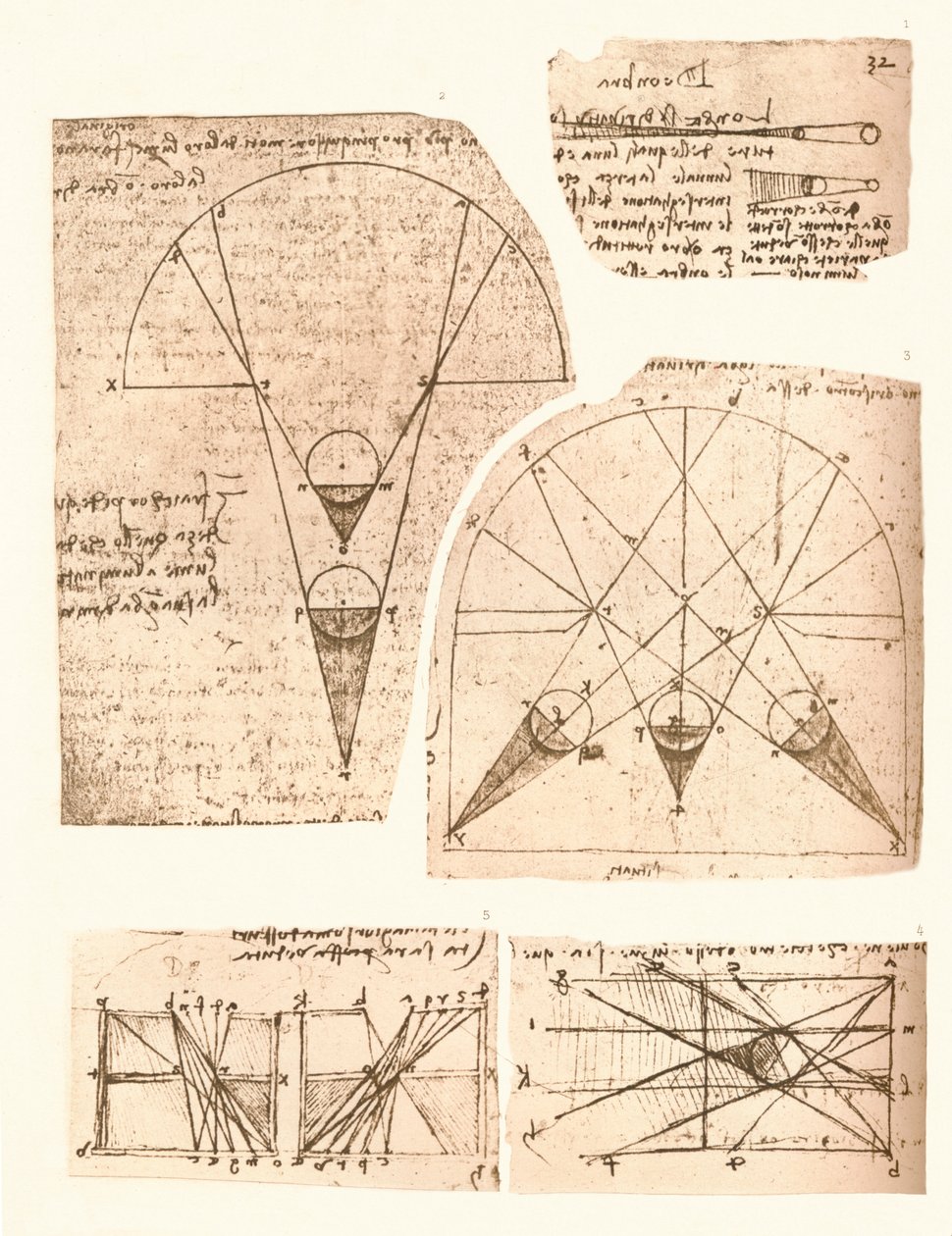 Cinco diagramas ilustrando a teoria da luz e da sombra, c1472-c1519 1883 de Leonardo da Vinci