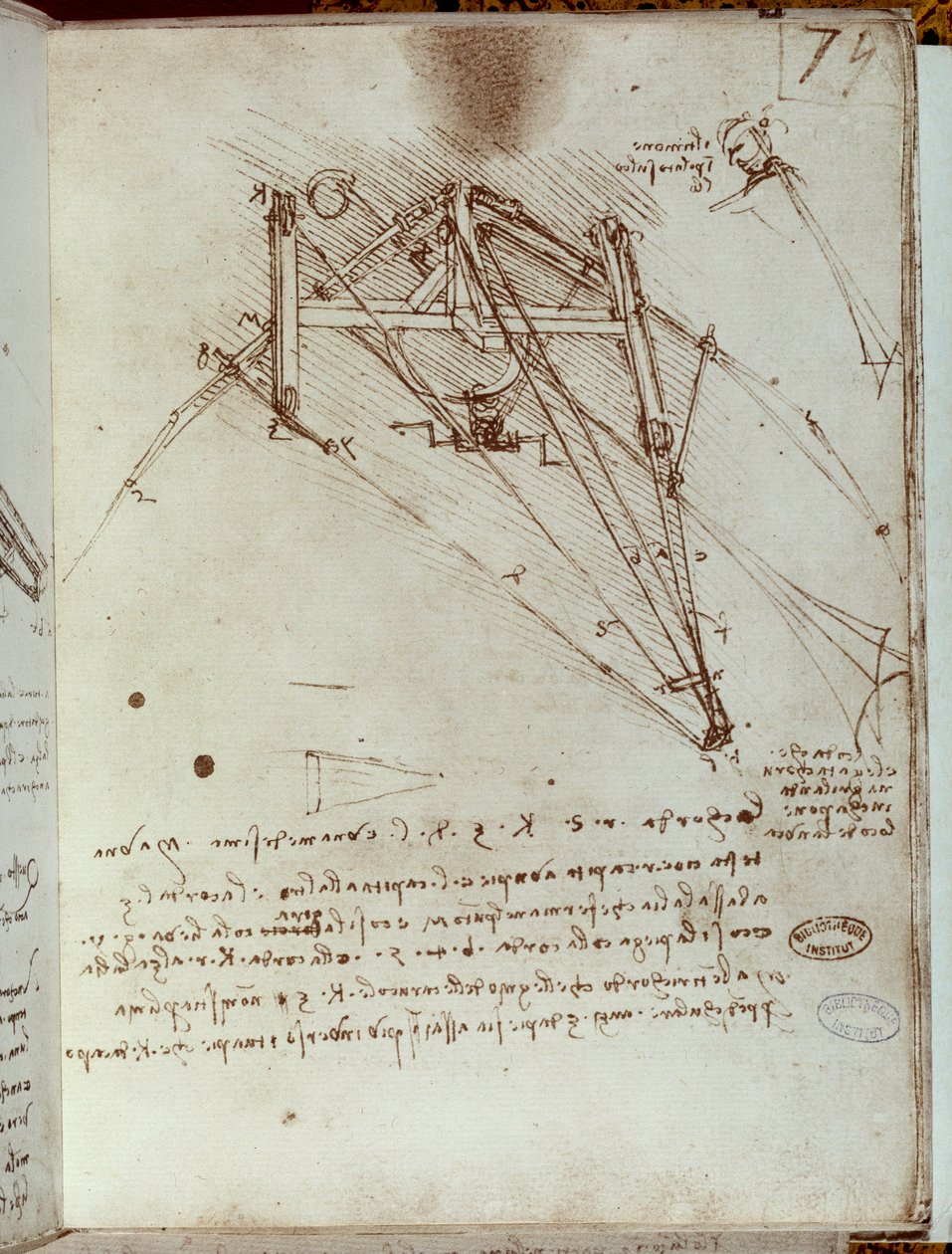 Desenho da máquina voadora. Manuscrito de Leonard De Vinci (Leonardo da Vinci de Leonardo da Vinci