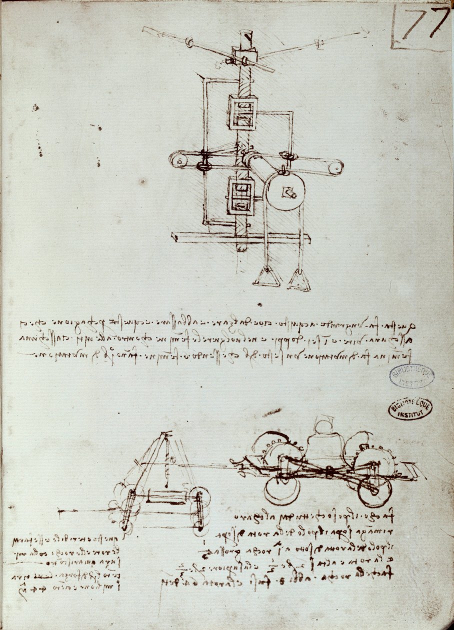Desenho da máquina voadora. Manuscrito de Leonard De Vinci (Leonardo da Vinci de Leonardo da Vinci