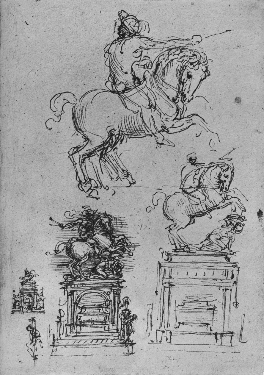 Quatro estudos para um monumento equestre, c1480 1945 de Leonardo da Vinci