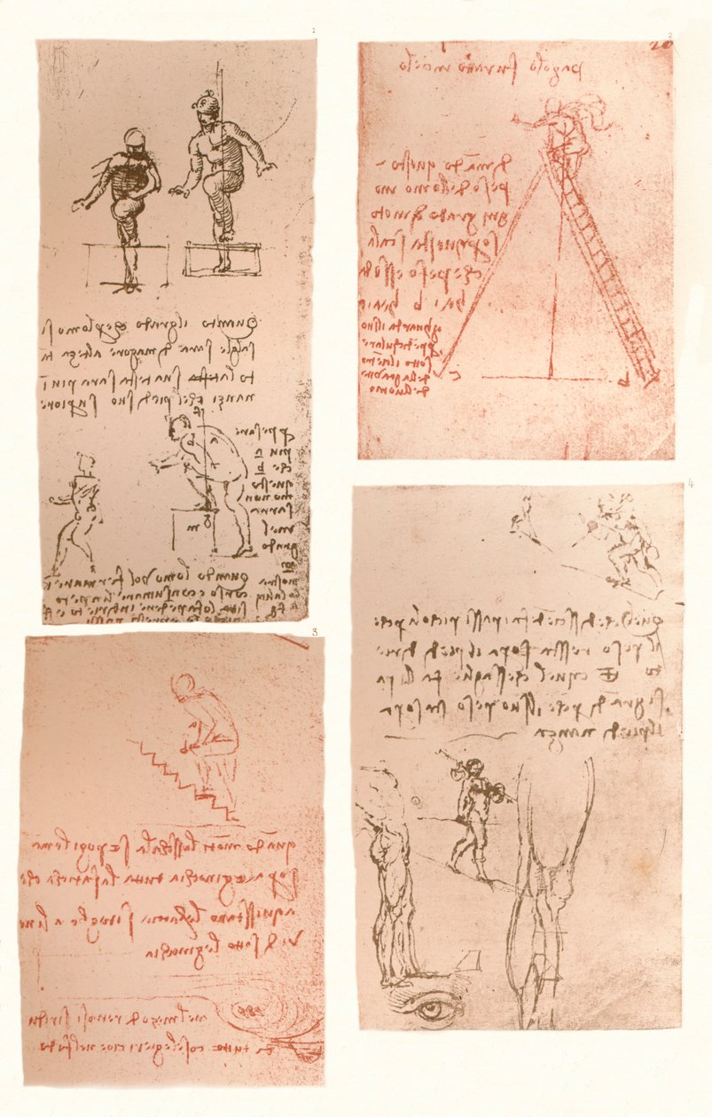Quatro desenhos ilustrando a teoria dos movimentos da figura humana, c1472-c1519 1883 de Leonardo da Vinci