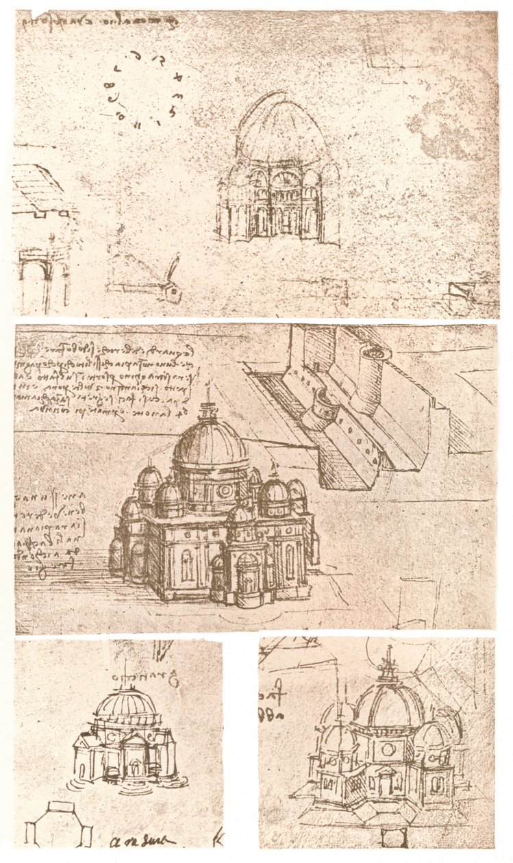 Quatro desenhos da arquitetura eclesiástica, c1472-c1519 1883 de Leonardo da Vinci