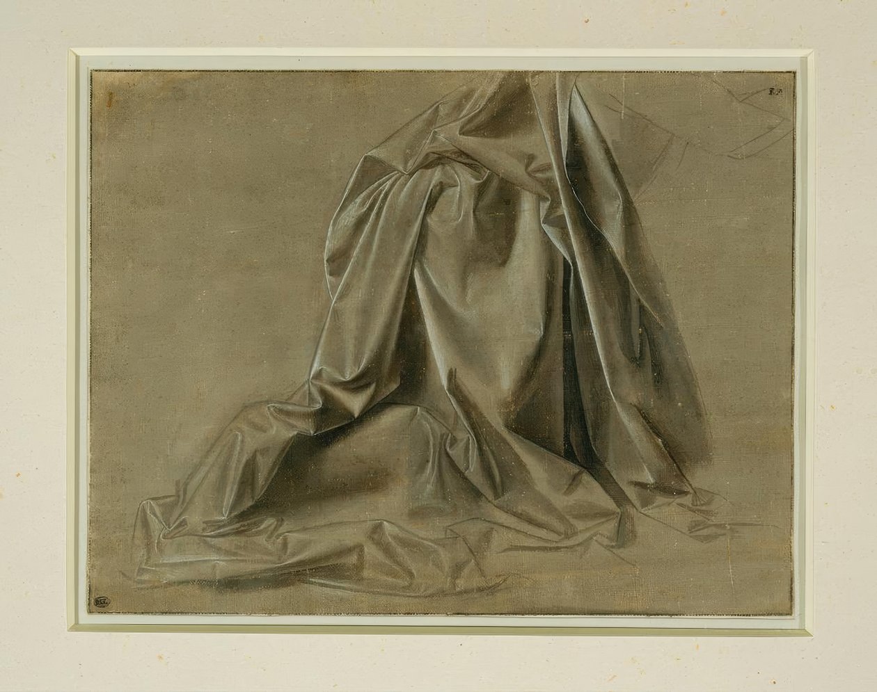 Estudo robe para uma figura ajoelhada no perfil perdido de Leonardo da Vinci