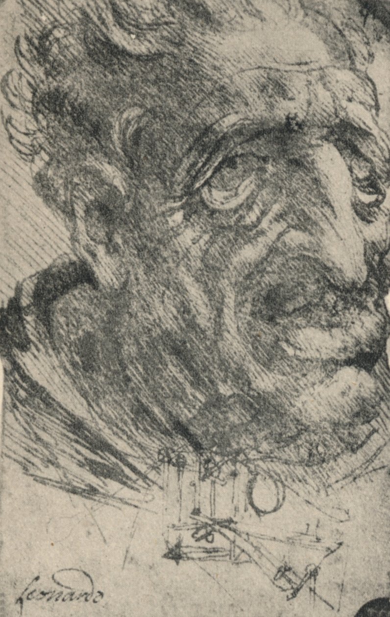 Grotesco cabeça de um homem virado três quartos para a direita, c1480 1945 de Leonardo da Vinci