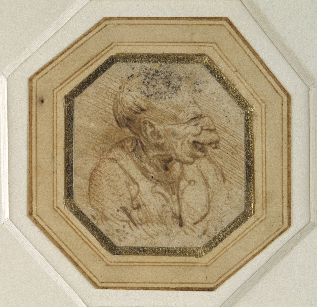 Cabeça grotesca (caneta e tinta sobre papel) de Leonardo da Vinci