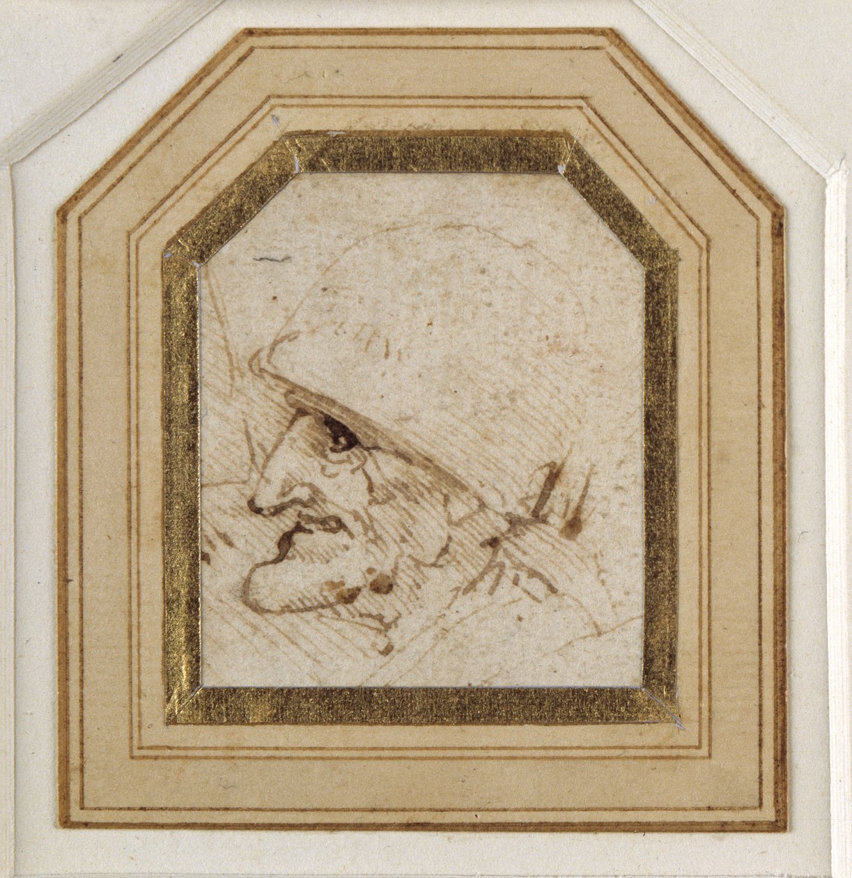 Cabeça grotesca (caneta e tinta sobre papel) de Leonardo da Vinci