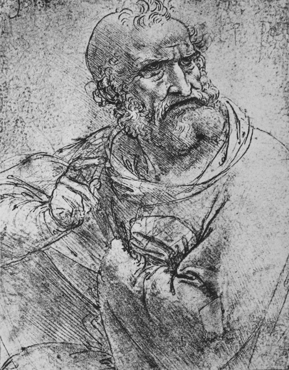 Meio comprimento de um apóstolo com a mão direita levantada, c1480 1945 de Leonardo da Vinci