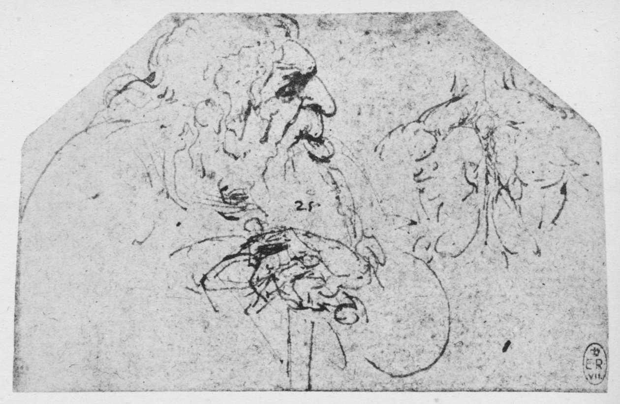 Metade do comprimento de um homem velho, apoiando-se em uma vara, c1480 1945 de Leonardo da Vinci