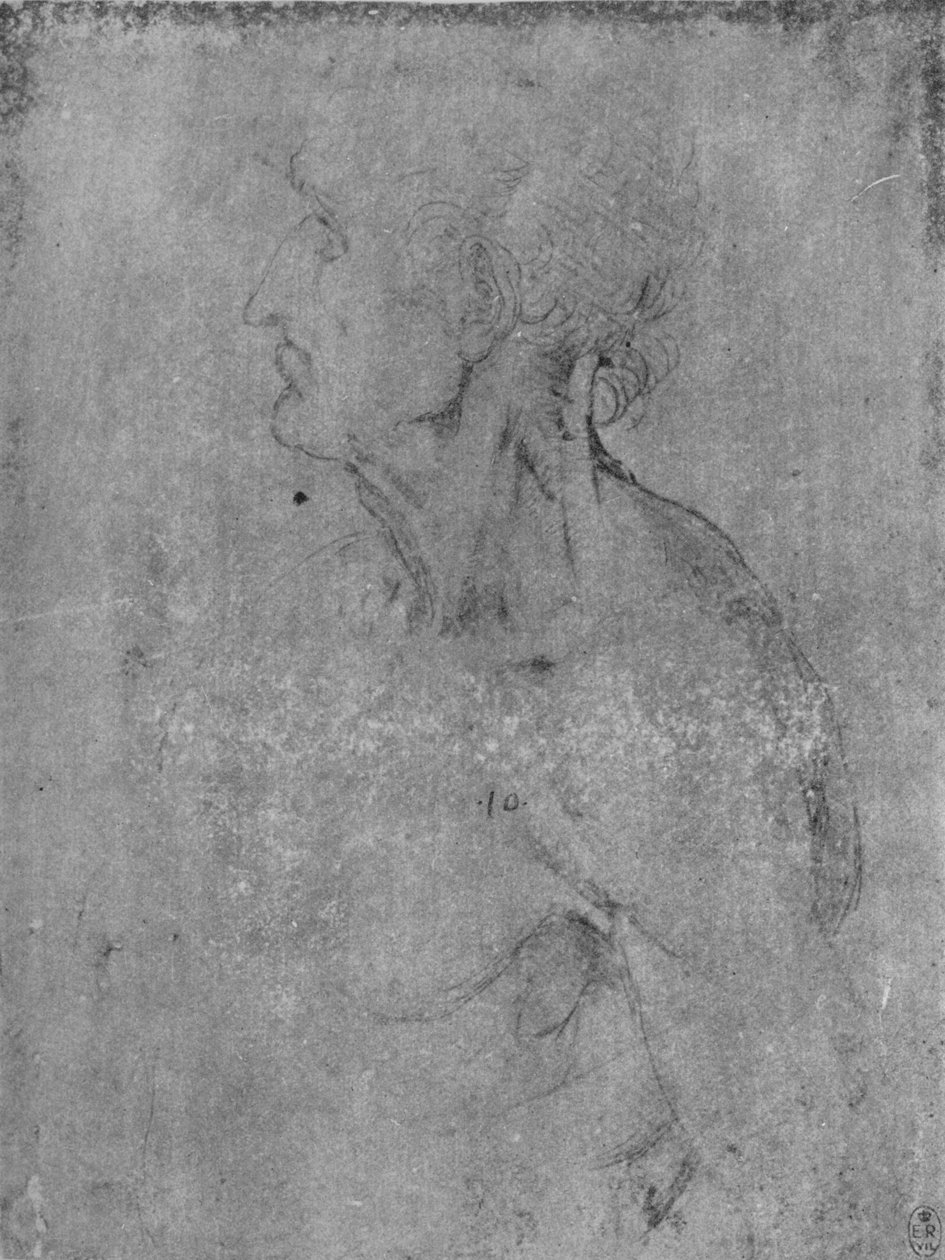 Cabeça e busto de um velho à esquerda, c1480 1945 de Leonardo da Vinci