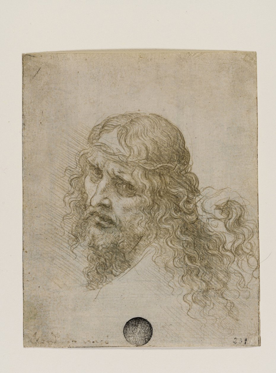 Cabeça de Cristo coroada de espinhos, c. 1500. de Leonardo da Vinci