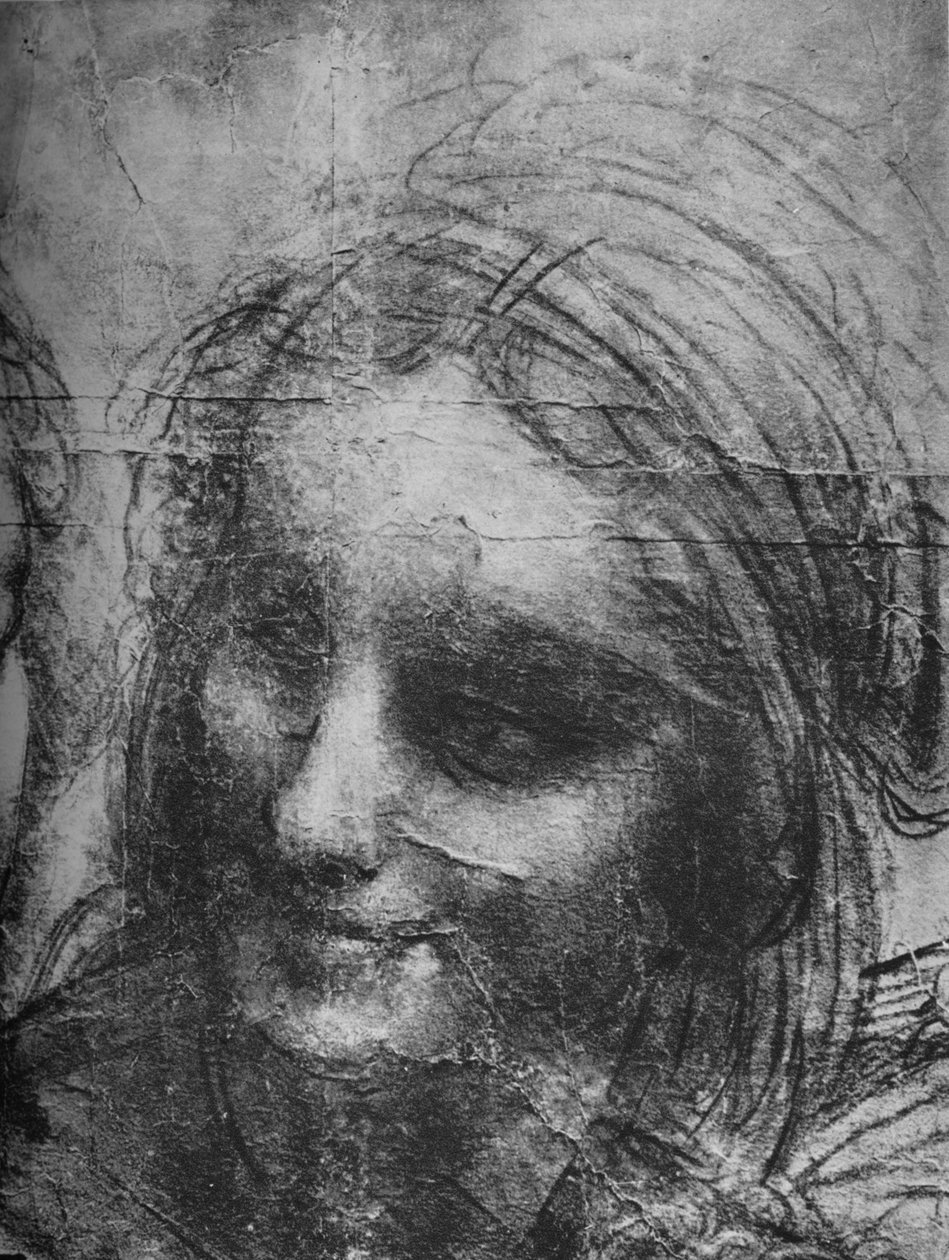 Cabeça de Santa Ana - Virgem e Criança com Santa Ana e Infante São João, c1480 1945 de Leonardo da Vinci