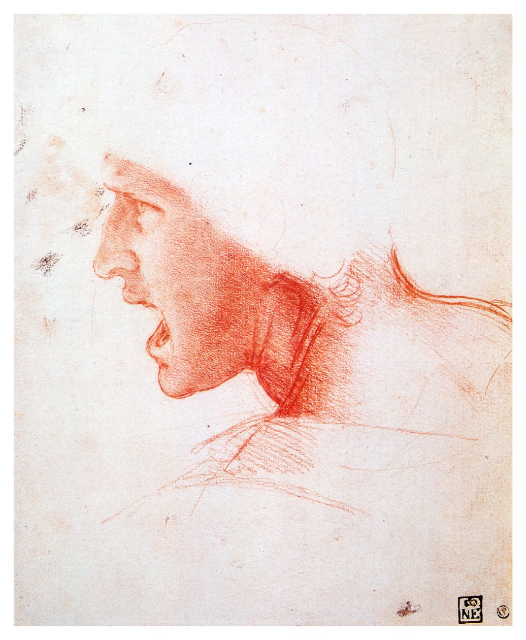 Cabeça de um homem gritando de perfil à esquerda, 1503-1504 de Leonardo da Vinci