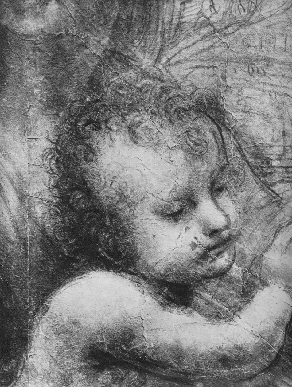 Cabeça do Menino Jesus - Virgem e Criança com Santa Ana e Menino São João, c1480 1945 de Leonardo da Vinci