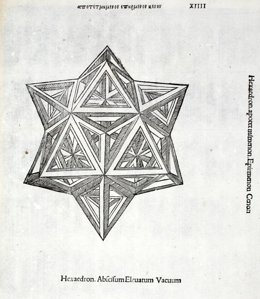 Hexacedron levantado do vácuo a partir de um &39;proporção divina&39; por Luca Pacioli (c.1445-1517), originalmente pub. Veneza de 1509 de Leonardo da Vinci