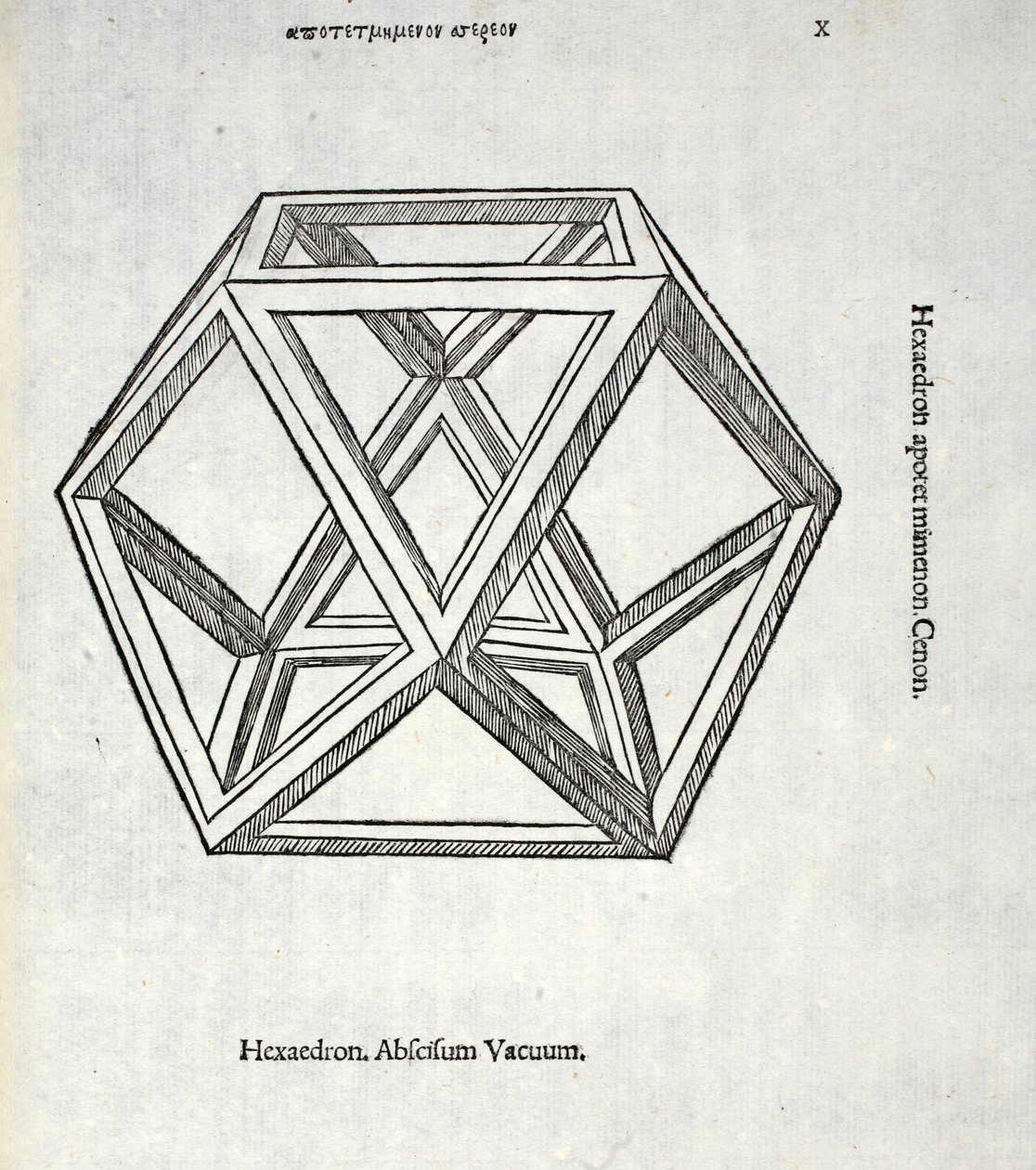 Hexaedron corte é sem sentido a partir de uma &39;proporção divina&39; por Luca Pacioli (c.1445-1517), originalmente pub. Veneza de 1509 de Leonardo da Vinci