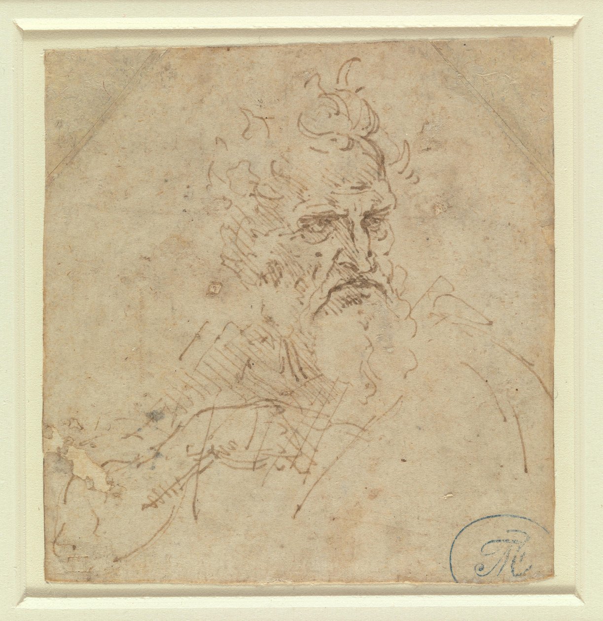 Cabeça de um ancião de ar severo, com o braço direito de Leonardo da Vinci