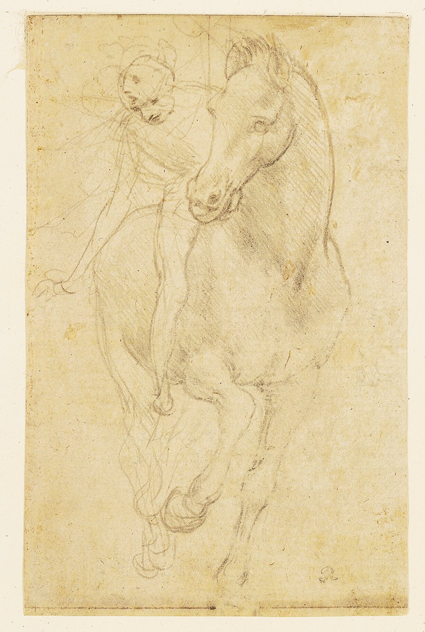 Cavalo e cavaleiro, c.1480 (ponta de prata sobre papel preparado) de Leonardo da Vinci