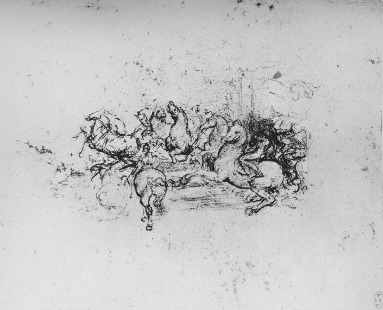 Cavaleiros com flâmulas avançando da esquerda, c1480 1945 de Leonardo da Vinci