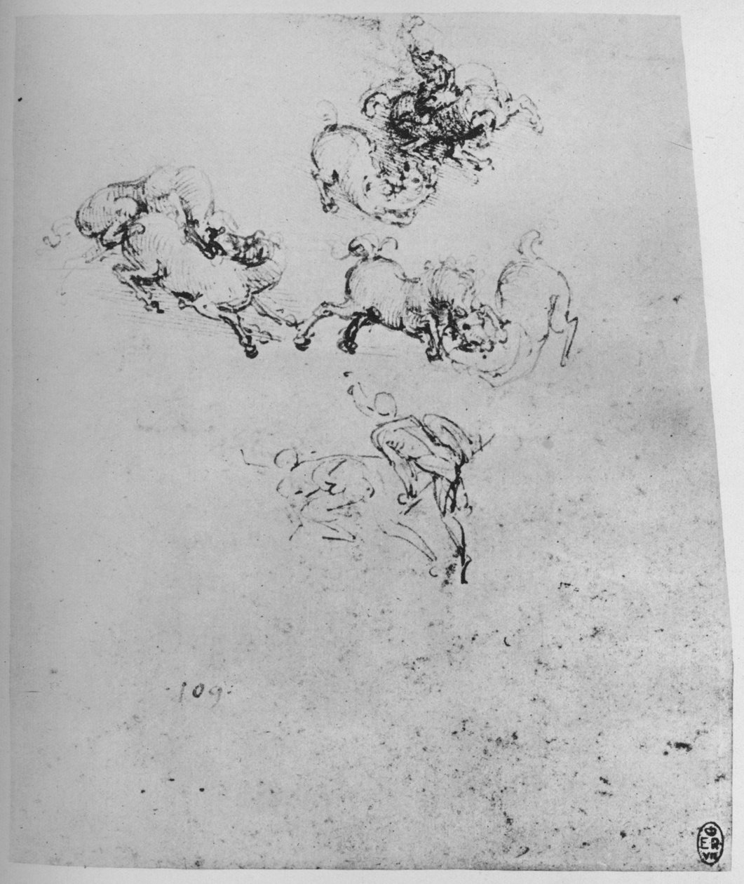 Cavalos e cavaleiros em combate, c1480 1945 de Leonardo da Vinci