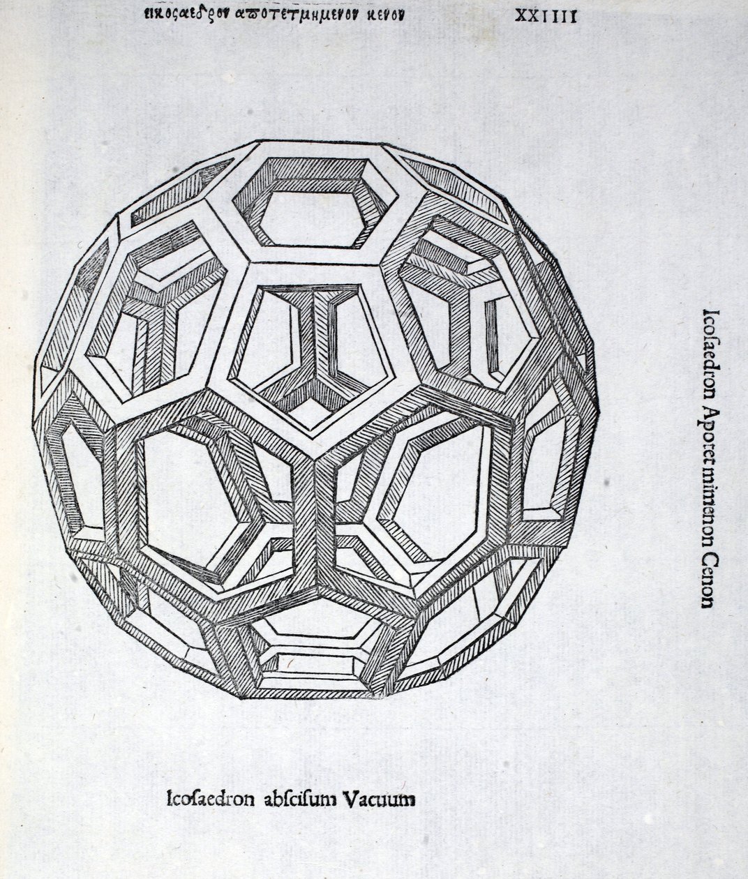 Icosaedron corte é sem sentido a partir de uma &39;proporção divina&39; por Luca Pacioli (c.1445-1517), originalmente pub. Veneza de 1509 de Leonardo da Vinci
