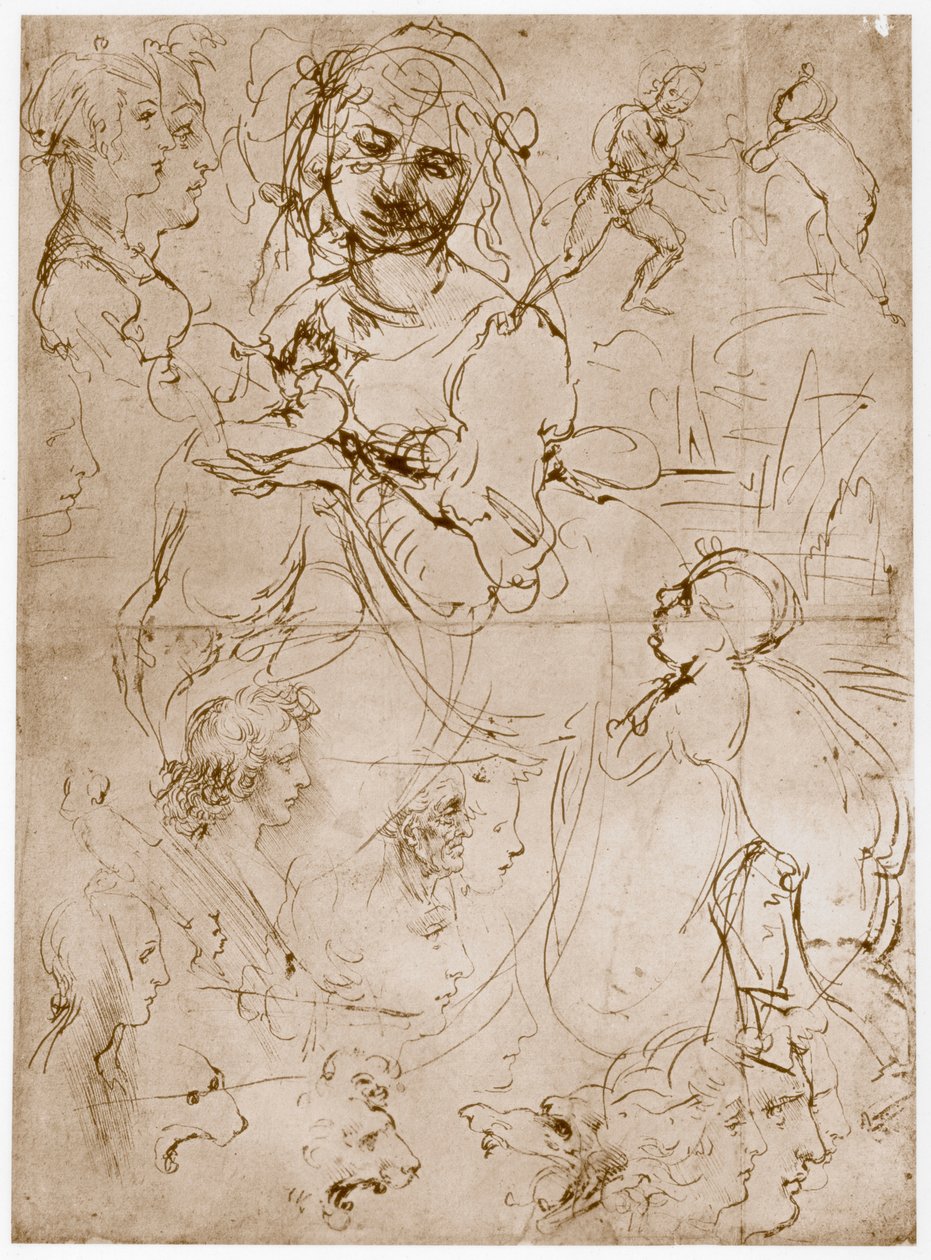 Ajoelhando Madonna com a Criança e São João, 1478-1480 de Leonardo da Vinci